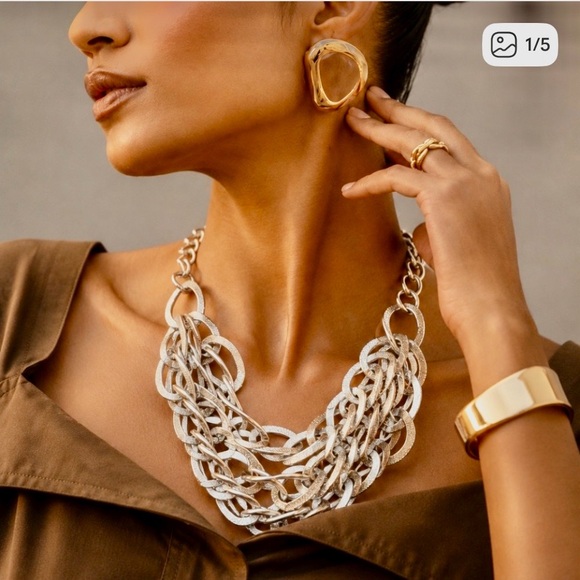 Jewelry - Aluminum Silver Triple-Stranded Statement Necklace